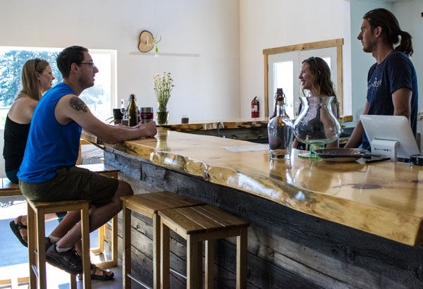 Hannah and Jesse Spaulding share a glass of cider with customers